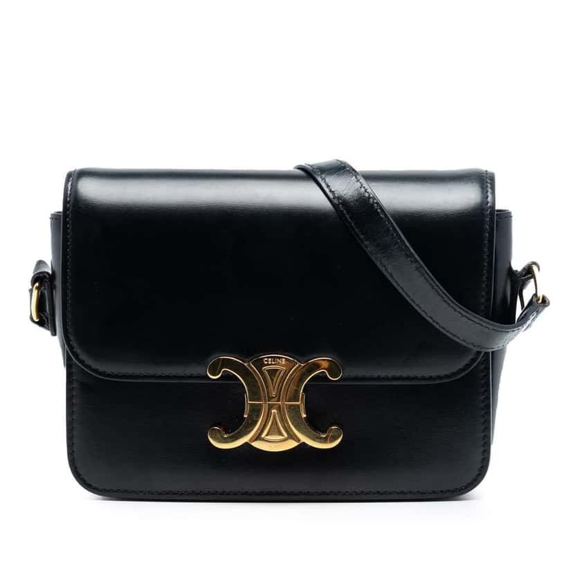 Celine Teen Shiny Calfskin Triomphe Crossbody Black Leather Good condition - Front View