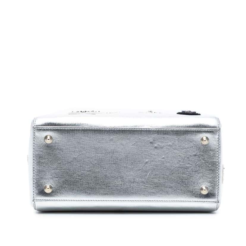 Dior Medium Calfskin Patch Embellished Lady Dior Silver Leather Good condition - Inside View