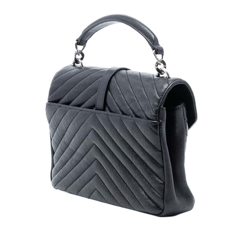 Saint Laurent Medium Chevron Sheepskin Monogram College Satchel Black Leather Very good condition - Back View