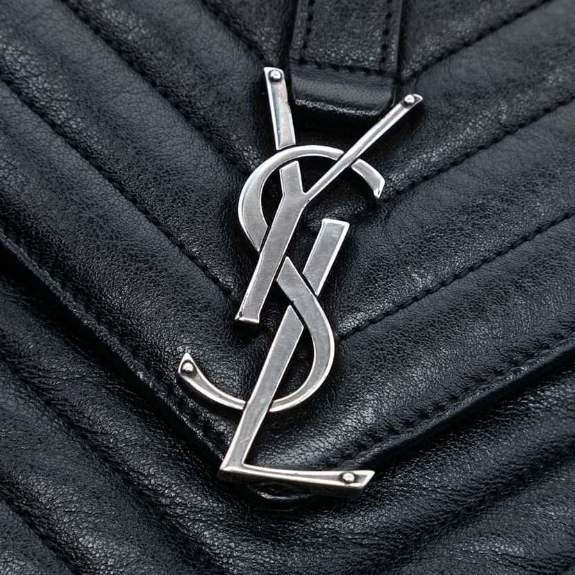 Saint Laurent Medium Chevron Sheepskin Monogram College Satchel Black Leather Very good condition - Box View