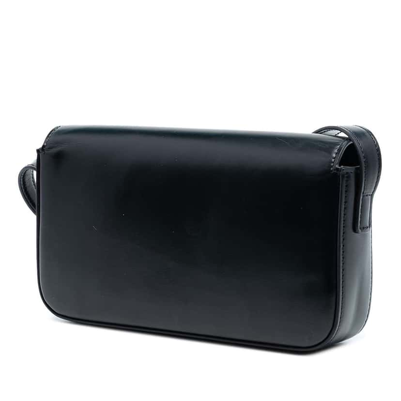 Celine Shiny Calfskin Triomphe Claude Shoulder Bag Black Leather Good condition - Back View