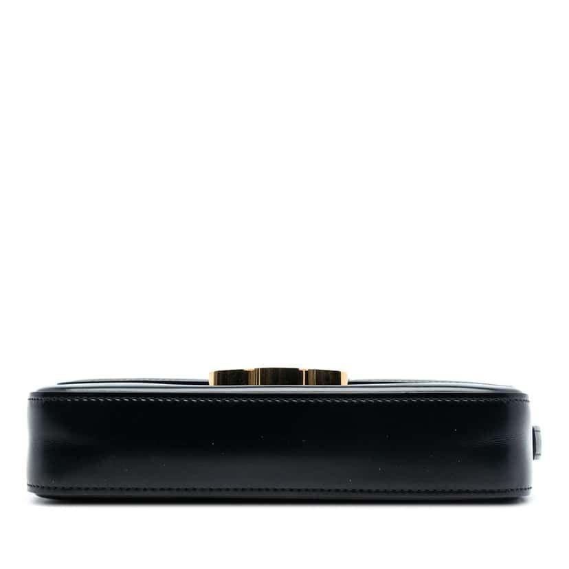 Celine Shiny Calfskin Triomphe Claude Shoulder Bag Black Leather Good condition - Inside View