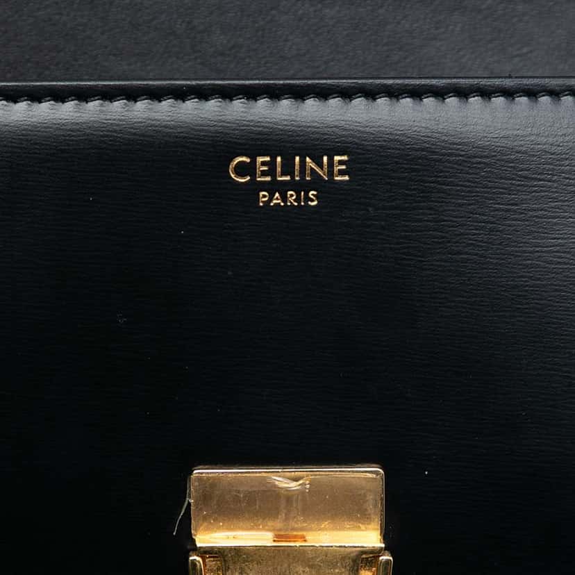 Celine Shiny Calfskin Triomphe Claude Shoulder Bag Black Leather Good condition - Box View