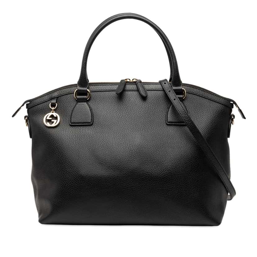 Gucci Large Dollar Calfskin GG Charm Dome Satchel Black Leather Good condition - Front View