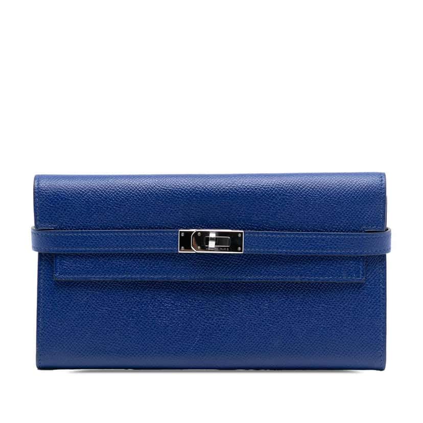 Hermès Epsom Kelly Trifold Long Wallet Blue Leather Good condition - Front View