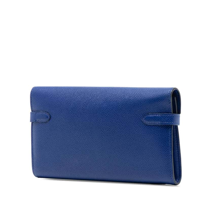 Hermès Epsom Kelly Trifold Long Wallet Blue Leather Good condition - Back View