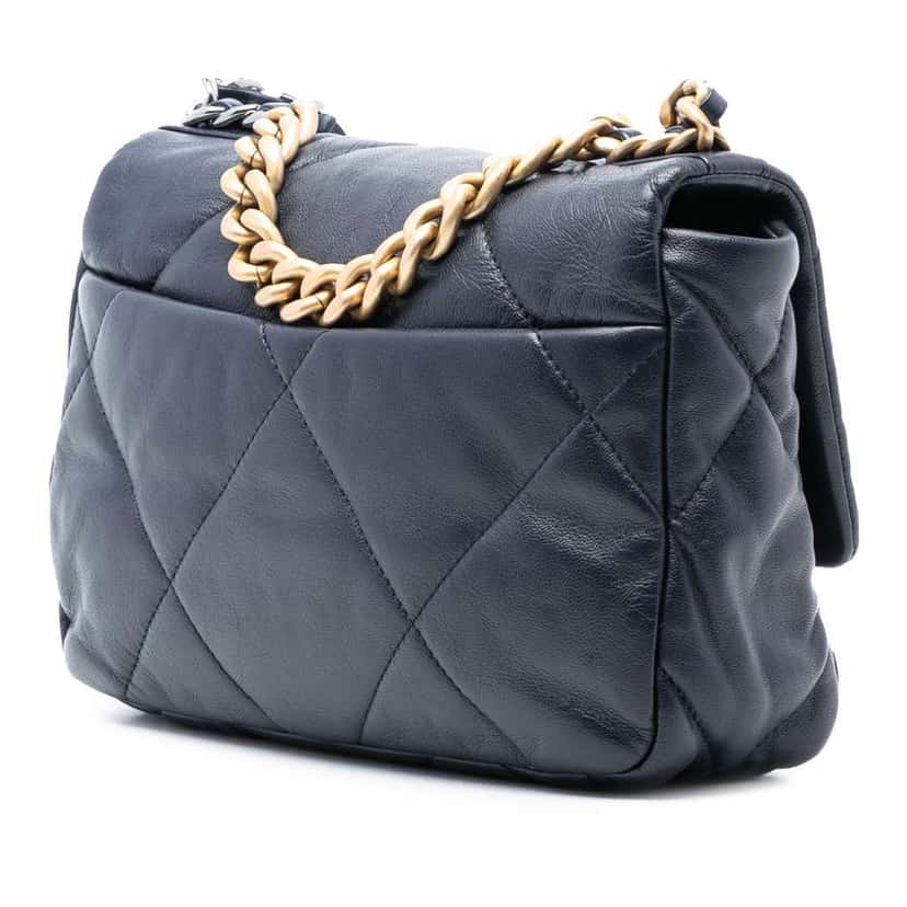 Chanel Medium Lambskin 19 Flap Black Leather Very good condition - Back View