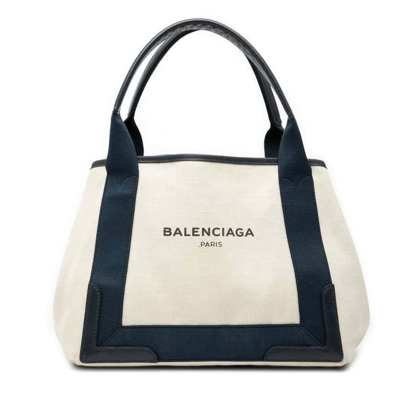 Balenciaga Canvas Navy Cabas Tote S White Canvas Good condition - Front View
