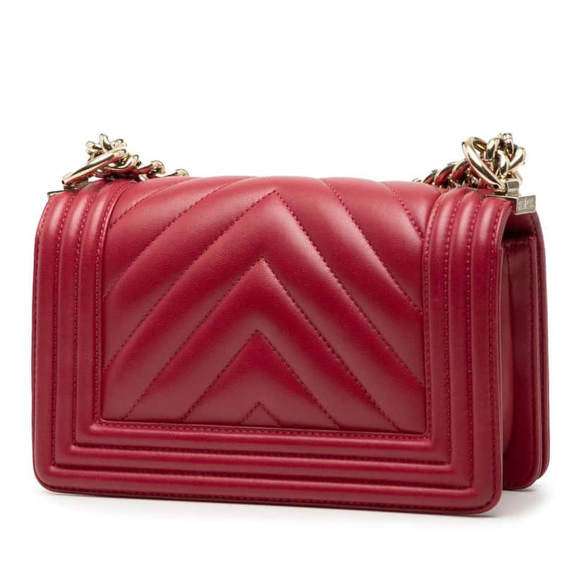 Chanel Small Chevron Calfskin Boy Flap Red Leather Very good condition - Back View