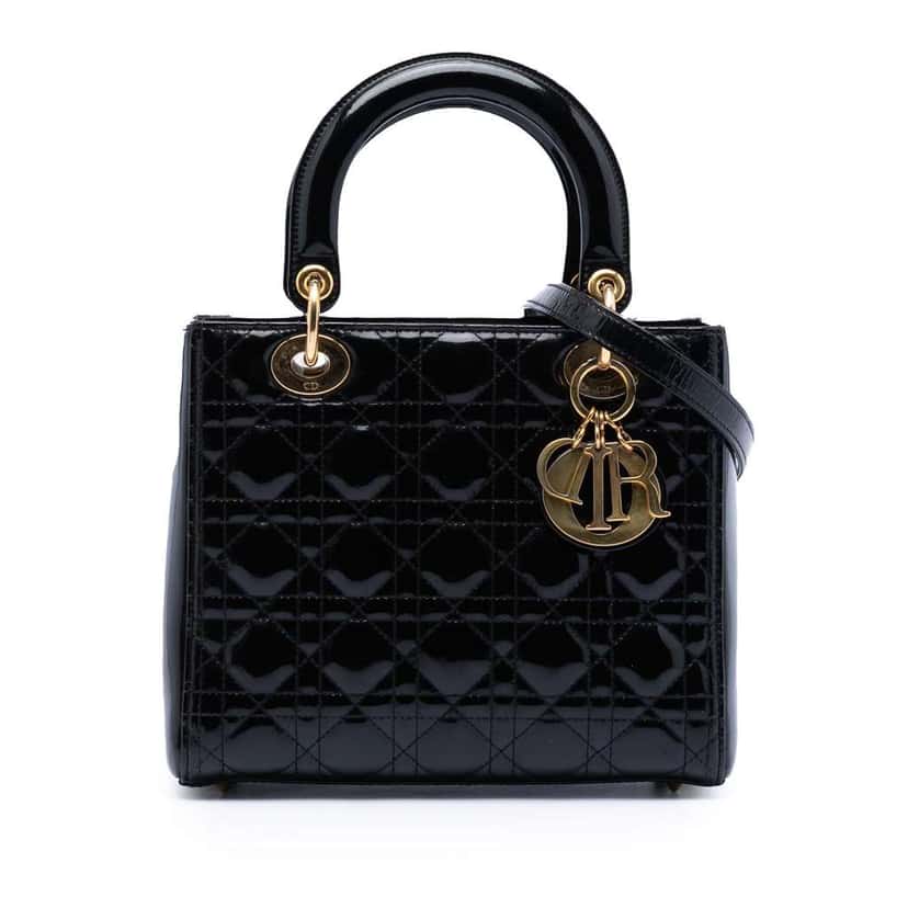 Dior Medium Patent Cannage Lady Dior Black Leather Good condition - Front View