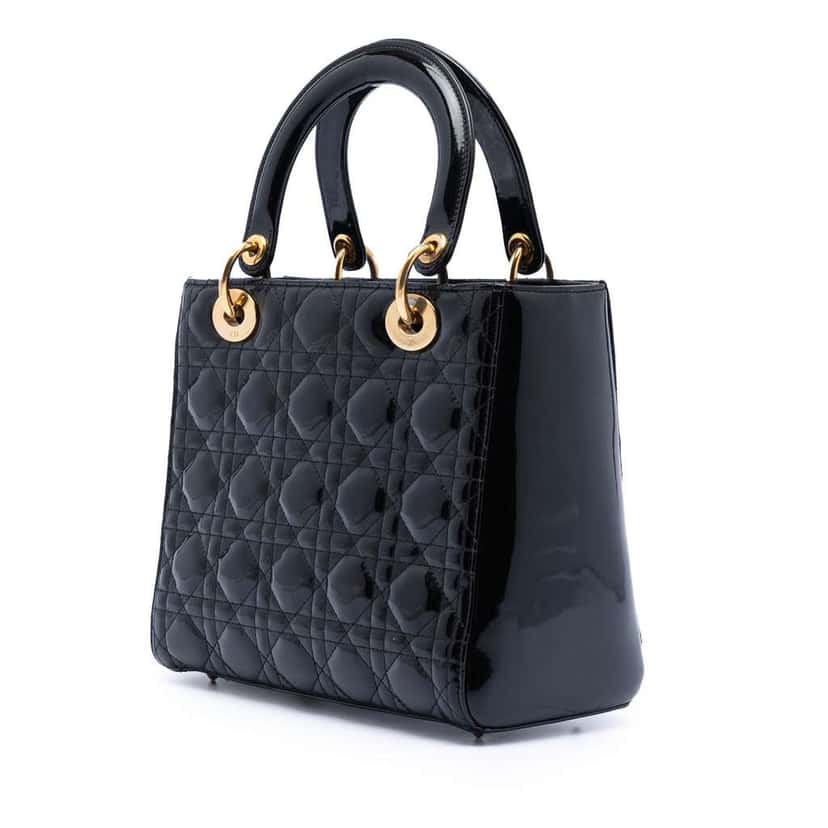 Dior Medium Patent Cannage Lady Dior Black Leather Good condition - Back View
