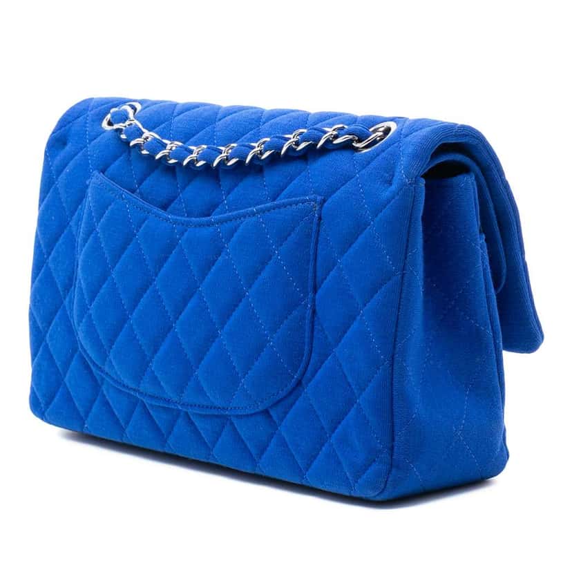 Chanel Medium Classic Jersey Double Flap Blue Cotton Very good condition - Back View