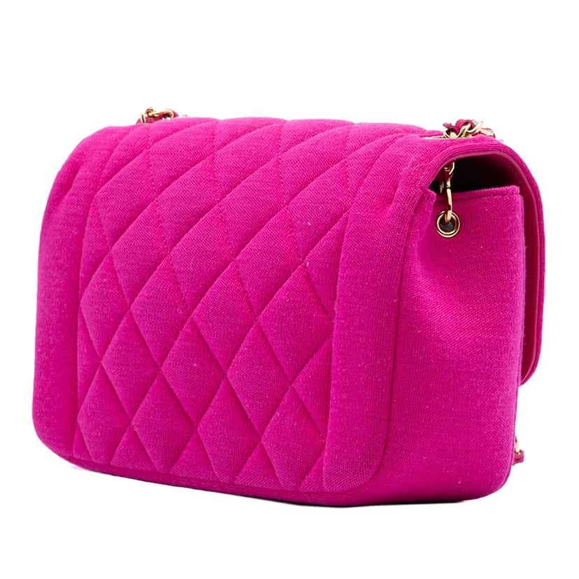 Chanel Mini Quilted Jersey Chic With Me Flap Pink Cotton Good condition - Back View
