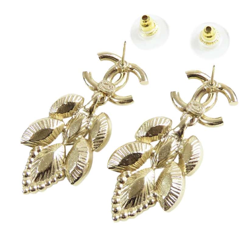 Chanel CC Gold Plated Rhinetone Drop Earrings Gold Metal Good condition - Back View