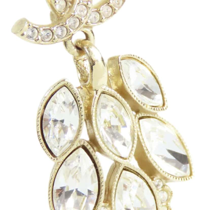 Chanel CC Gold Plated Rhinetone Drop Earrings Gold Metal Good condition - Inside View