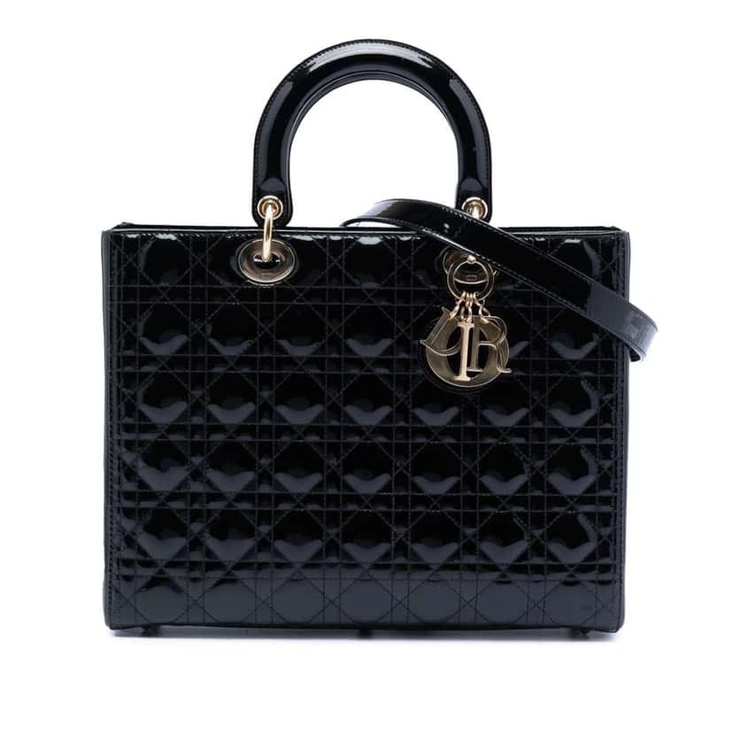 Dior Large Patent Cannage Lady Dior Black Leather Very good condition - Front View