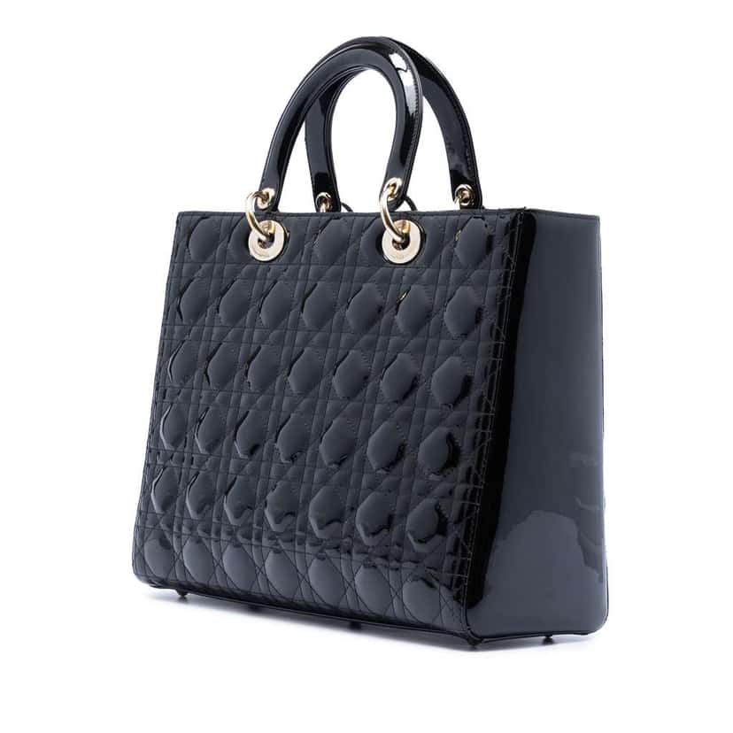 Dior Large Patent Cannage Lady Dior Black Leather Very good condition - Back View