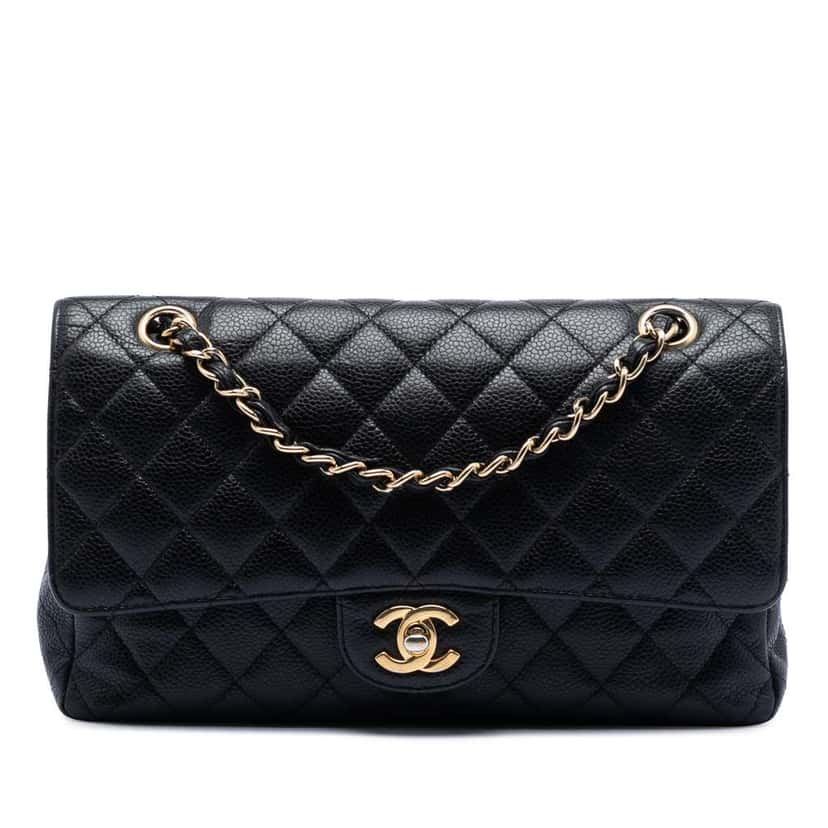 Chanel Medium Classic Caviar Double Flap Black Leather Good condition - Front View