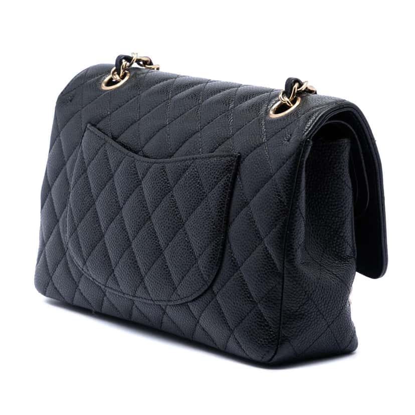 Chanel Medium Classic Caviar Double Flap Black Leather Good condition - Back View