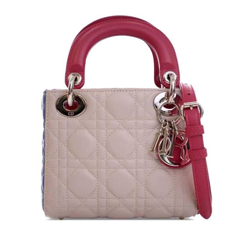 Dior Mini Tricolor Lambskin Cannage Lady Dior Brown Leather Very good condition - Front View