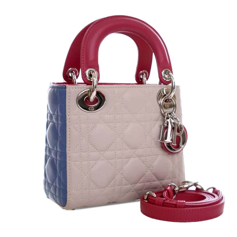 Dior Mini Tricolor Lambskin Cannage Lady Dior Brown Leather Very good condition - Back View