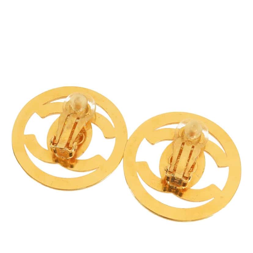 Chanel Gold Plated CC Encircled Turn Lock Clip On Earrings Gold Metal Good condition - Back View