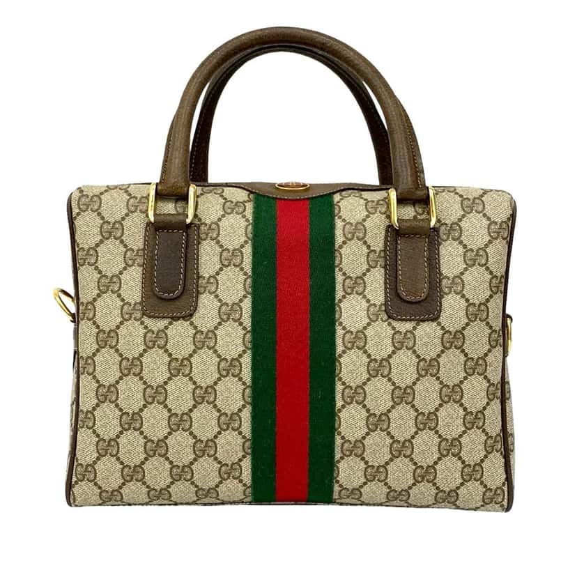 Gucci GG Supreme Web Satchel Brown Canvas Good condition - Front View
