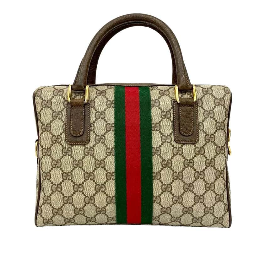 Gucci GG Supreme Web Satchel Brown Canvas Good condition - Back View