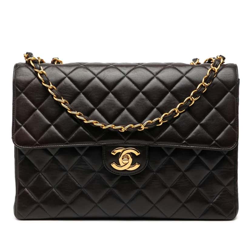 Chanel Jumbo Classic Lambskin Single Flap Black Leather Good condition - Front View