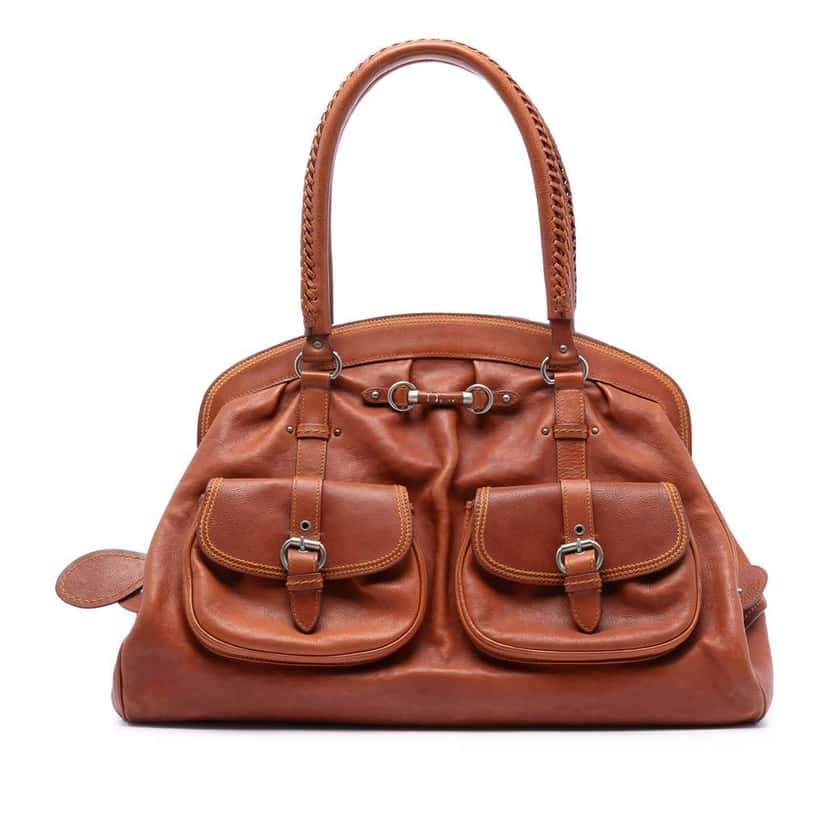 Dior Large Calfskin My Dior Pockets Frame Handbag Brown Leather Good condition - Front View
