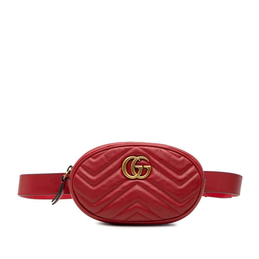 Gucci GG Marmont Matelasse Leather Belt Bag Red Leather Good condition - Front View