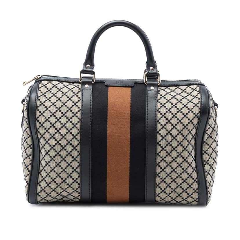 Gucci Medium Diamante Canvas Web Joy Boston Bag Brown Canvas Good condition - Front View