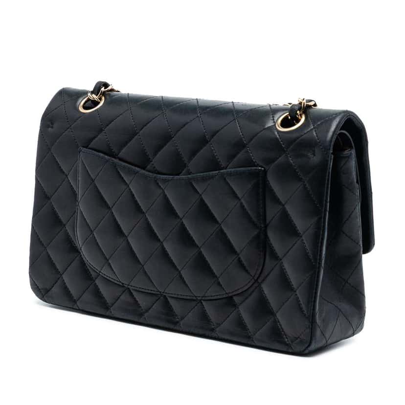 Chanel Medium Classic Lambskin Double Flap Black Leather Good condition - Back View