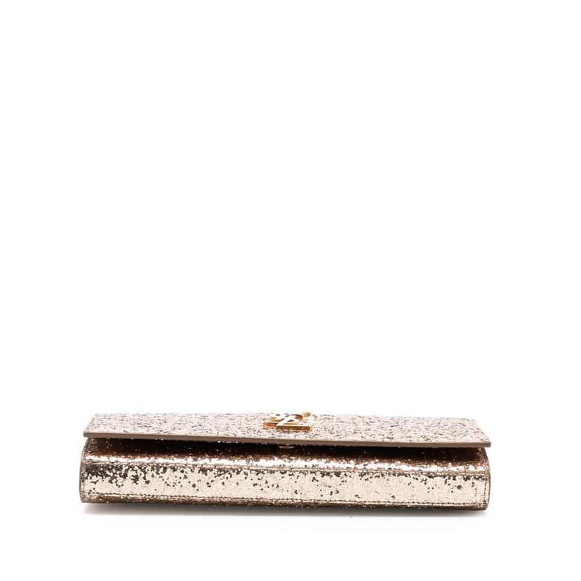 Saint Laurent Glitter Monogram Kate Wallet on Chain Gold Polyester Good condition - Inside View