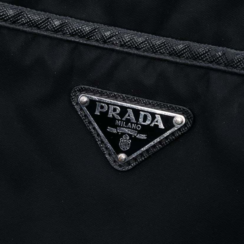 Prada Saffiano Trimmed Re Nylon Zip Top Crossbody Black Good condition - Box View