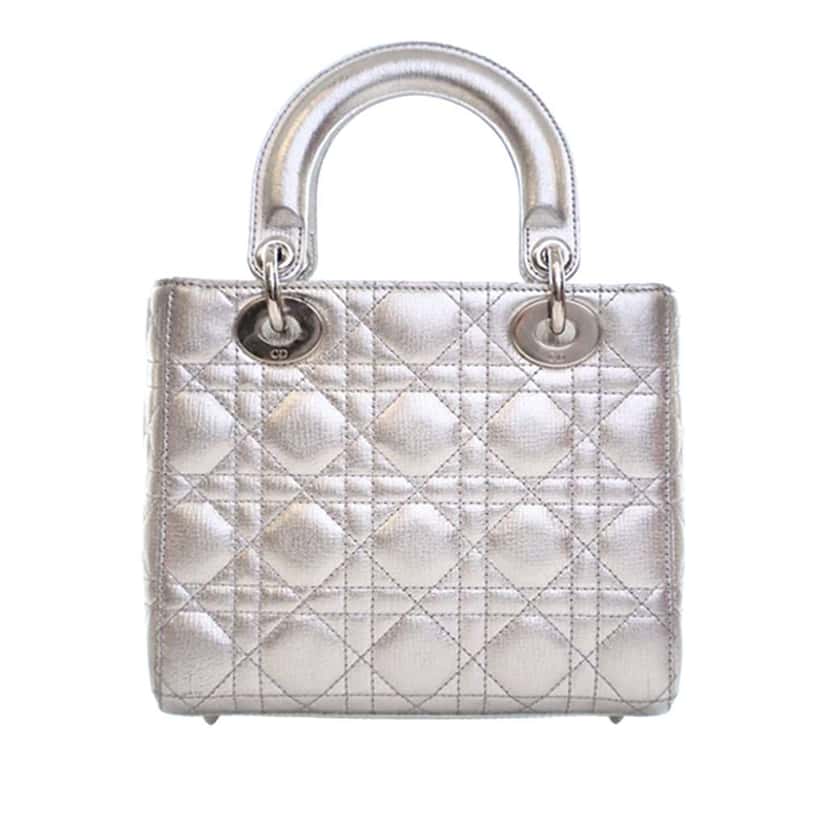 Dior Small Metallic Lambskin Cannage My ABCDior Lady Dior Silver Leather Good condition - Back View