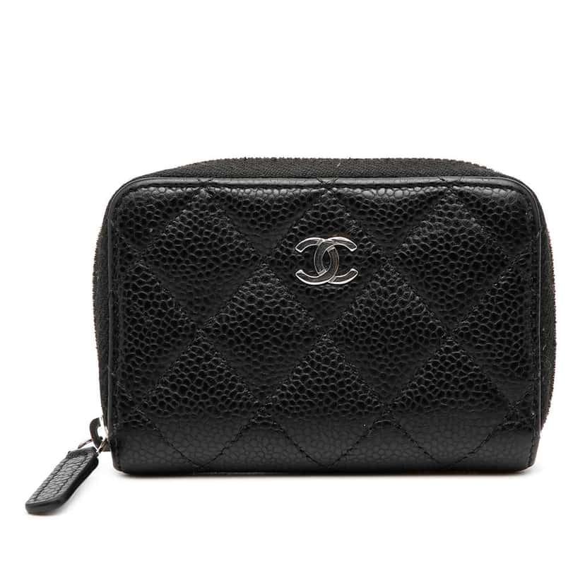 Chanel CC Quilted Caviar Zip Coin Purse Black Leather Good condition - Front View
