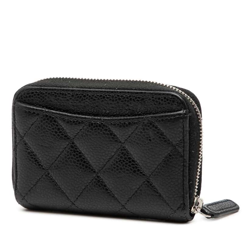 Chanel CC Quilted Caviar Zip Coin Purse Black Leather Good condition - Back View