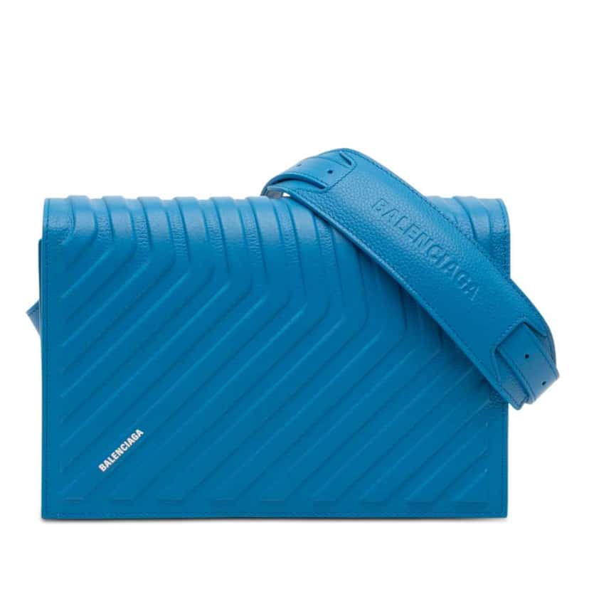 Balenciaga Grained Calfskin Car Flap Crossbody Blue Leather Good condition - Front View
