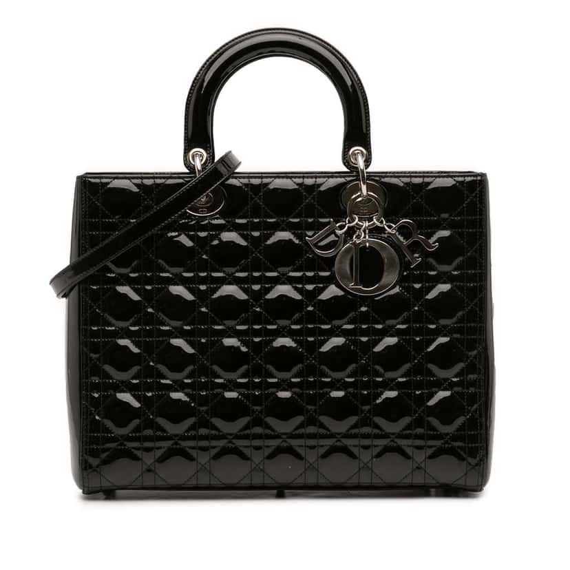 Dior Large Patent Cannage Lady Dior Black Leather Good condition - Front View