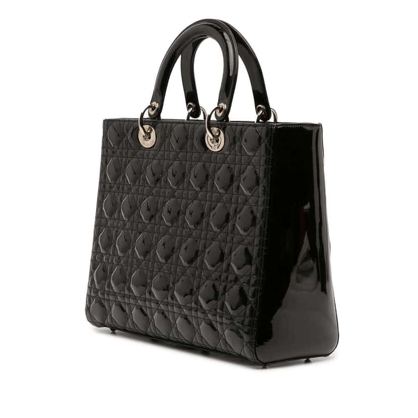 Dior Large Patent Cannage Lady Dior Black Leather Good condition - Back View