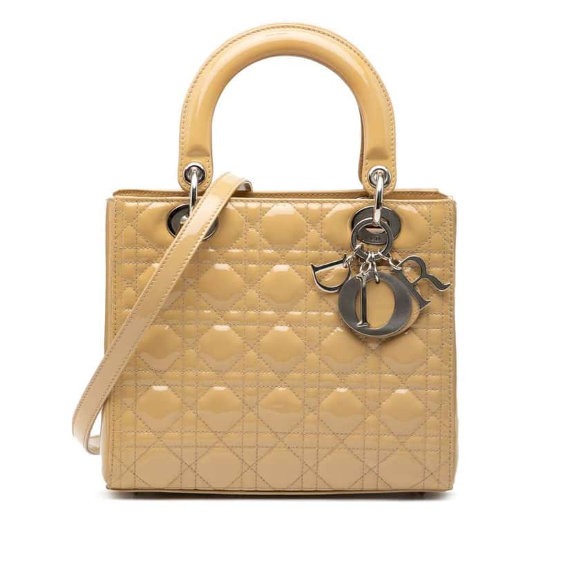 Dior Medium Patent Cannage Lady Dior Brown Leather Good condition - Front View