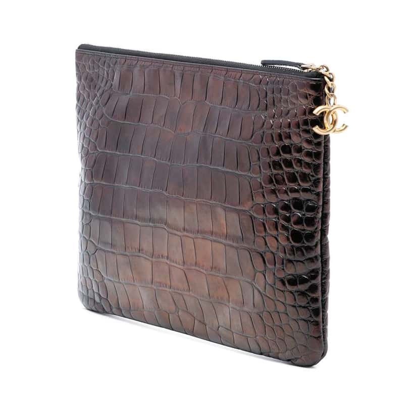 Chanel Medium Croc Embossed Calfskin Mademoiselle Gabrielle Signature Pouch Black Leather Good condition - Back View