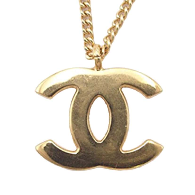 Chanel Gold Plated CC and Heart Pendant Necklace Gold Metal Good condition - Model View