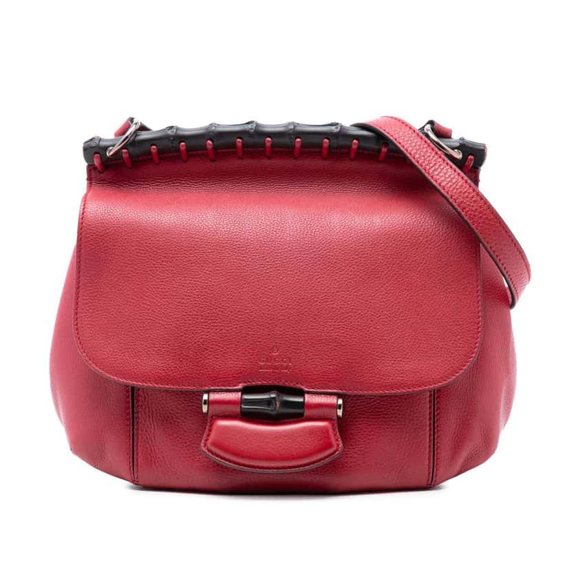 Gucci Medium Leather Bamboo Nouveau Fringe Crossbody Red Leather Very good condition - Front View