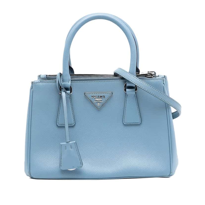 Prada Small Saffiano Lux Galleria Double Zip Satchel Blue Leather Good condition - Front View
