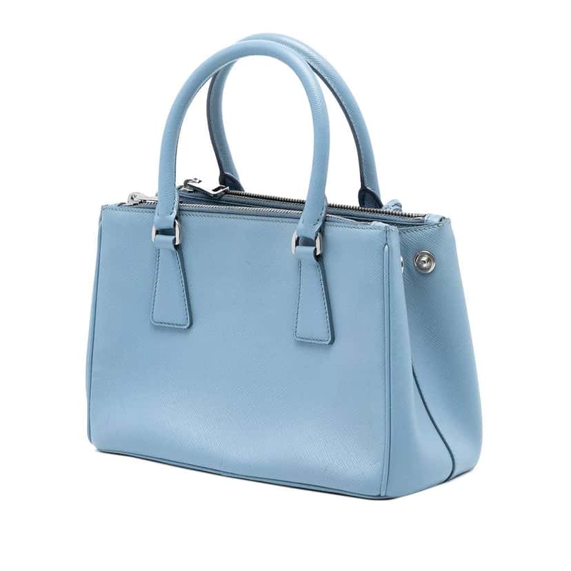 Prada Small Saffiano Lux Galleria Double Zip Satchel Blue Leather Good condition - Back View