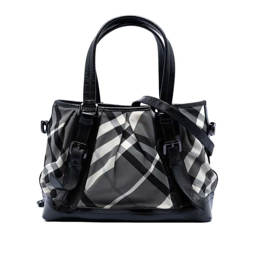 Burberry Beat Check Nylon Lowry Satchel Grey Very good condition - Front View