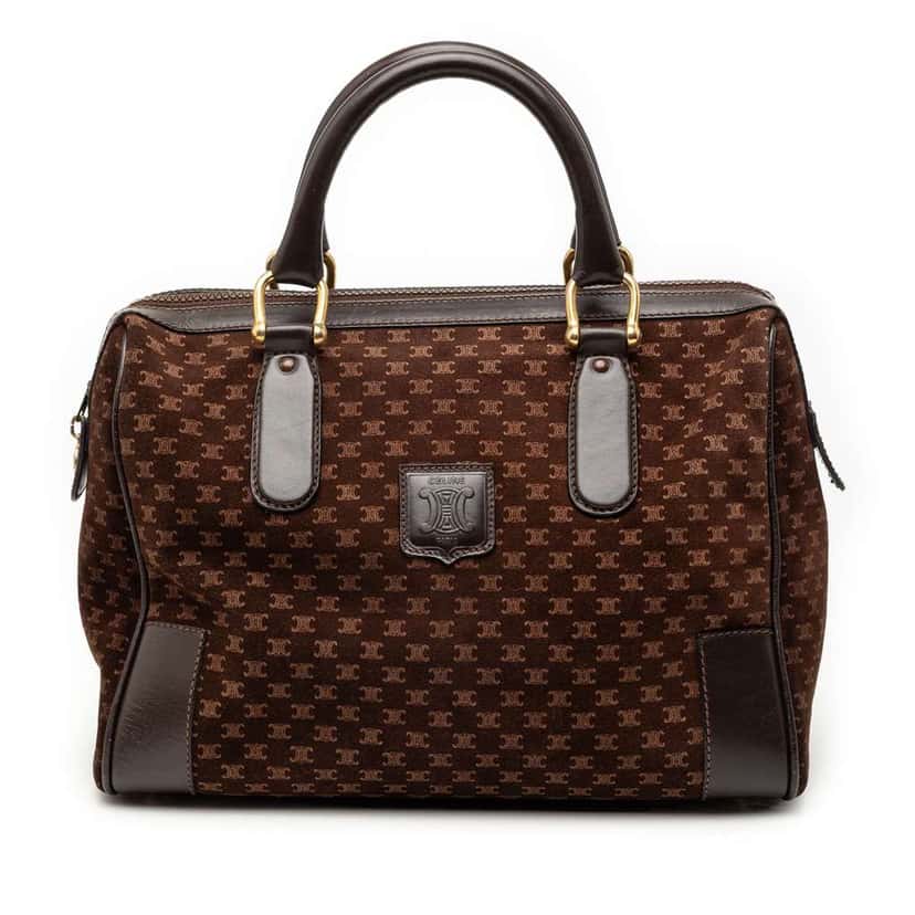 Celine Macadam Suede Boston Bag Brown Leather Good condition - Front View