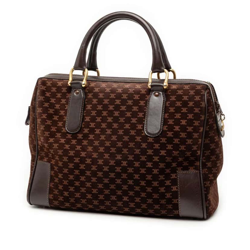 Celine Macadam Suede Boston Bag Brown Leather Good condition - Back View